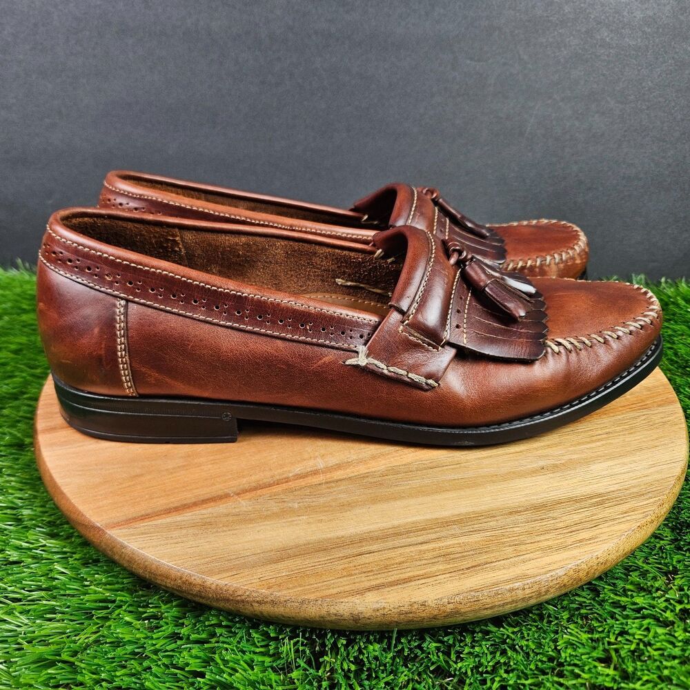 GH Bass Weejuns Michael Shoes Mens 12 D Brown Leather Kiltie Tasseled Loafer